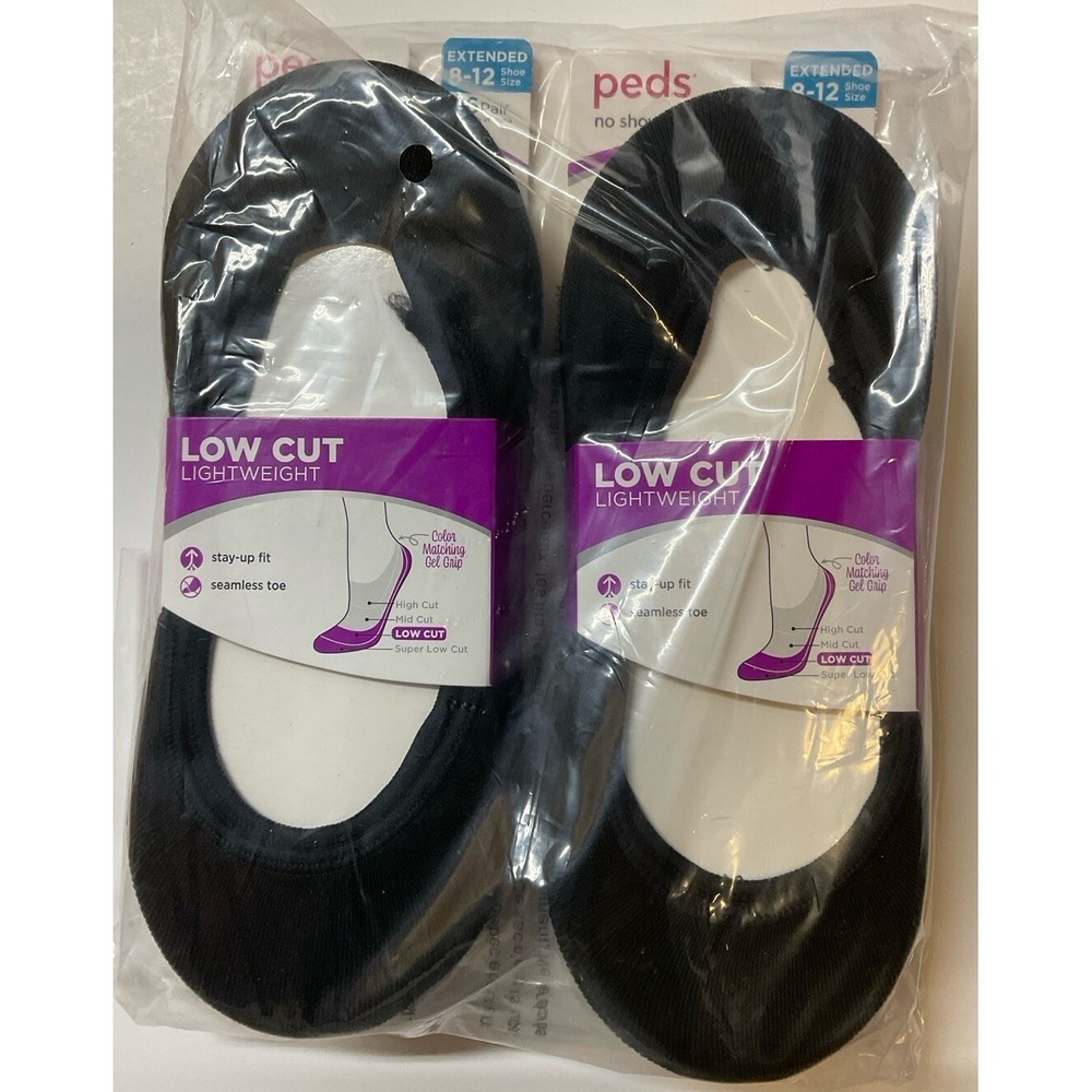NIP Lot of 12 Pairs Peds Low Cut Lightweight No Show Liner‎ Socks Black Sz 8-12